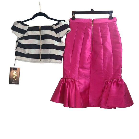 New MAC DUGGAL 30117 Black White Fuchsia After 5 2-Piece Dress Women's (6) $218 - Picture 8 of 13